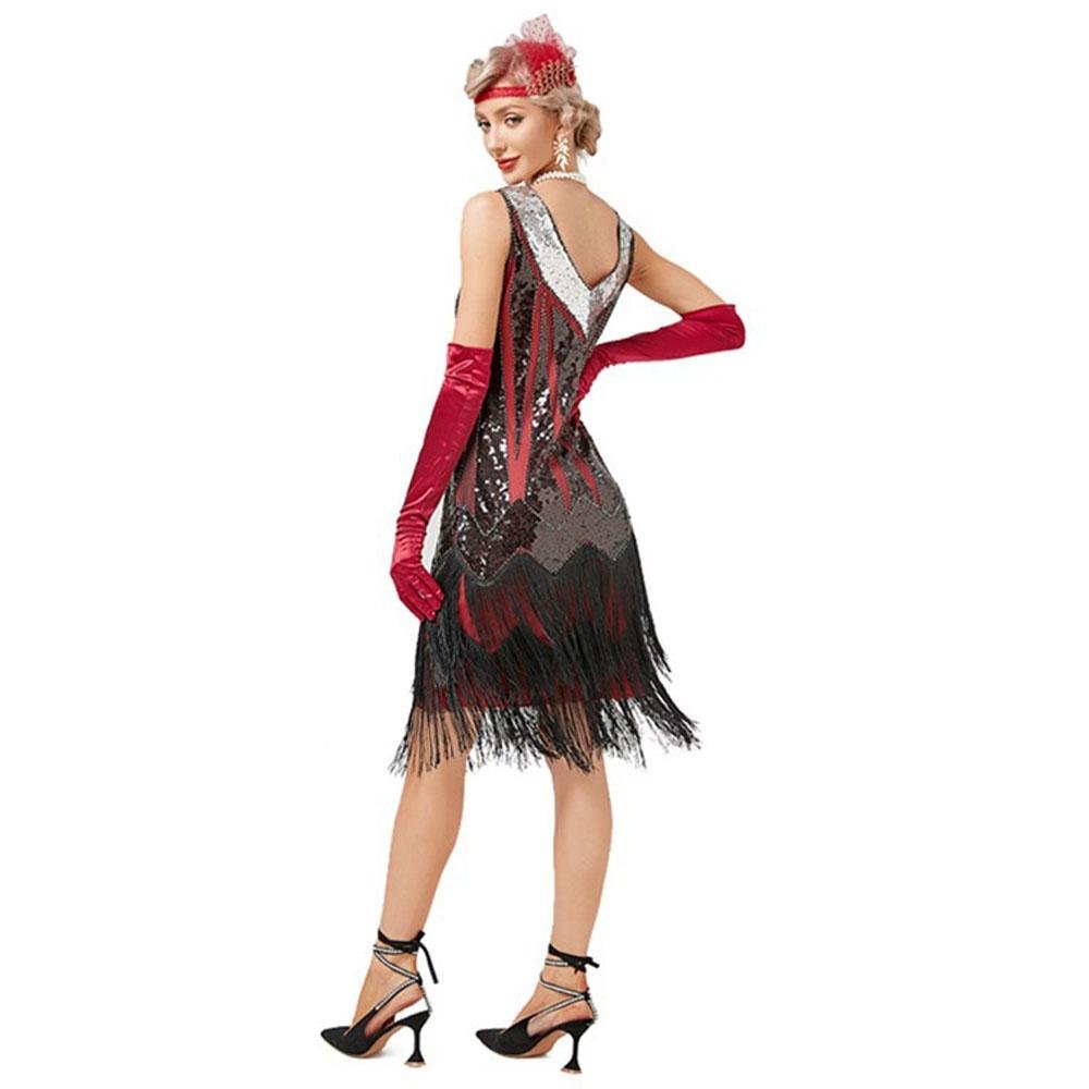 Buy1920S Retro V - neck fringe skirt Gatsby costume Latin dance ball sequined beaded dress Now Cheaper With 3 - 5 Days Ship - PajamasBuy