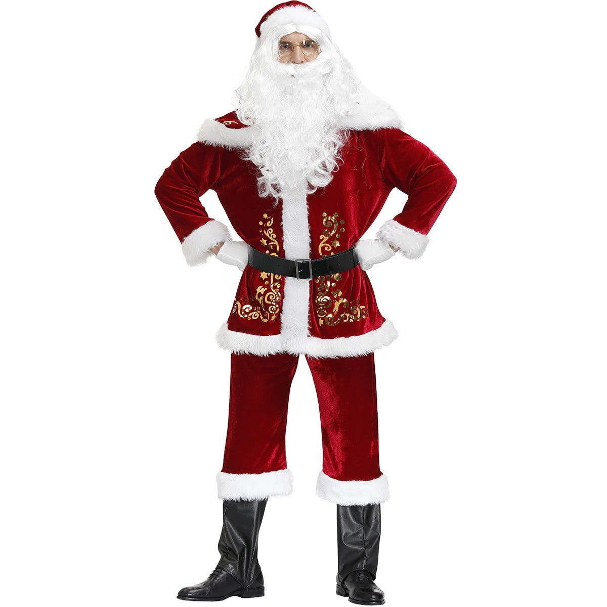 Men Santa Claus Costume Deluxe Christmas Costume Outfit Set-Pajamasbuy