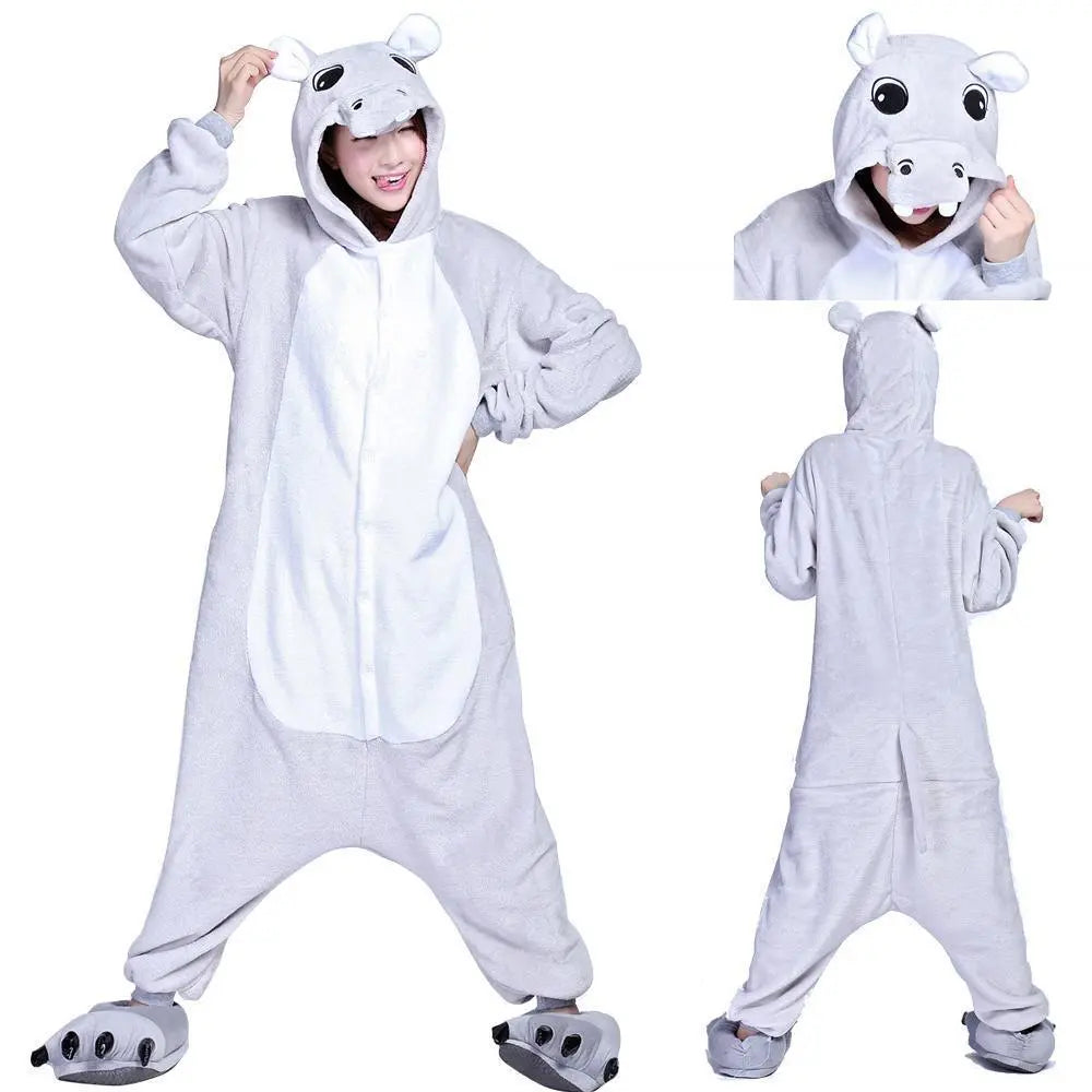 Adult Unisex Hippo Onesies Hoodie Kigurumi Costume Pajamas - Pajamasbuy