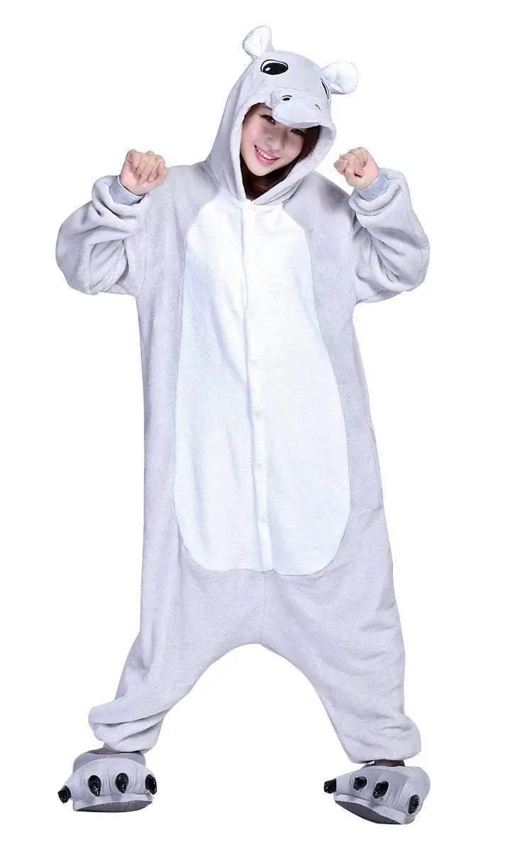 Adult Unisex Hippo Onesies Hoodie Kigurumi Costume Pajamas - Pajamasbuy