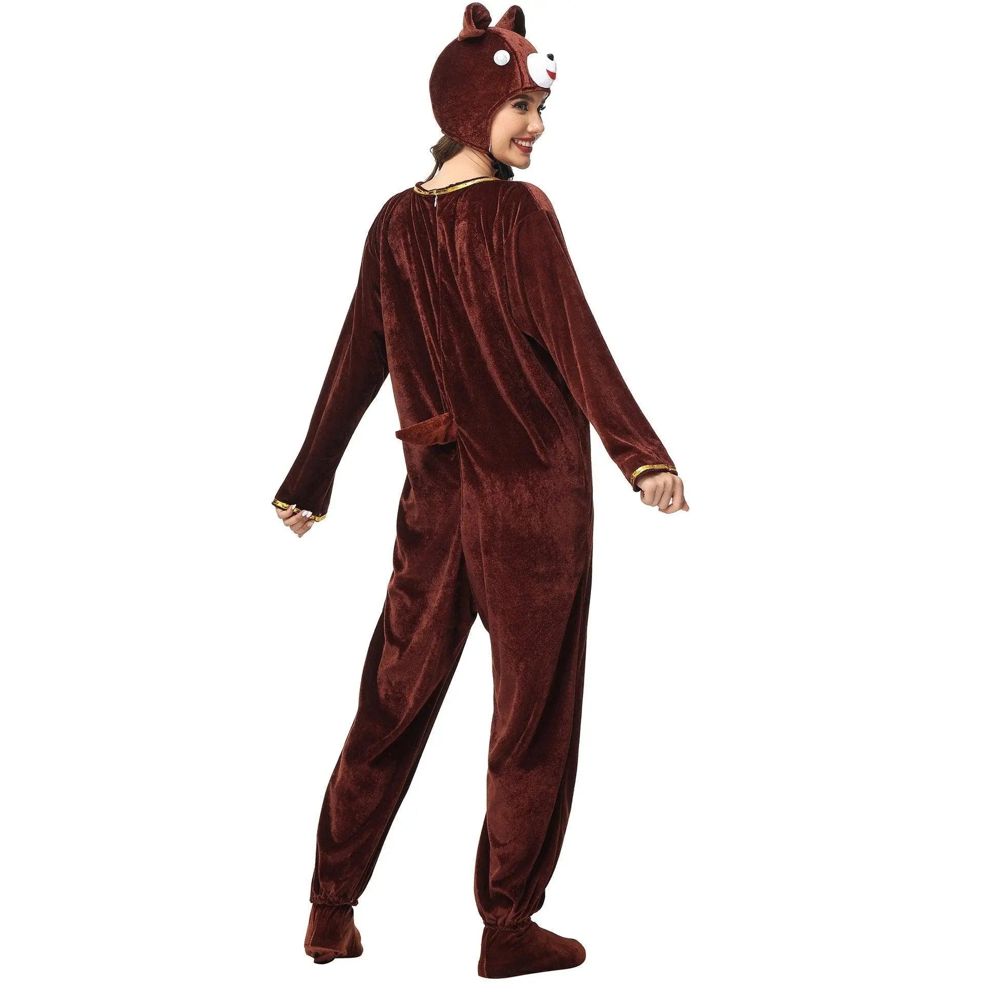 Animal kigurumi onesies Brown Bear Costume Cozy Gold Velvet Pajamas - Pajamasbuy