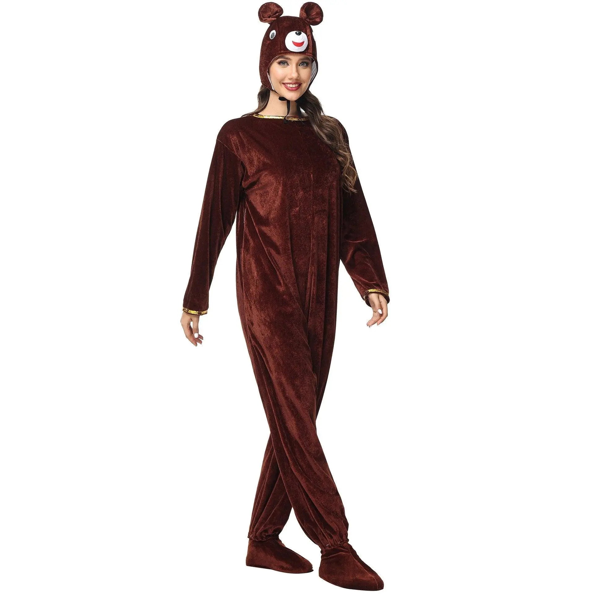 Animal kigurumi onesies Brown Bear Costume Cozy Gold Velvet Pajamas - Pajamasbuy