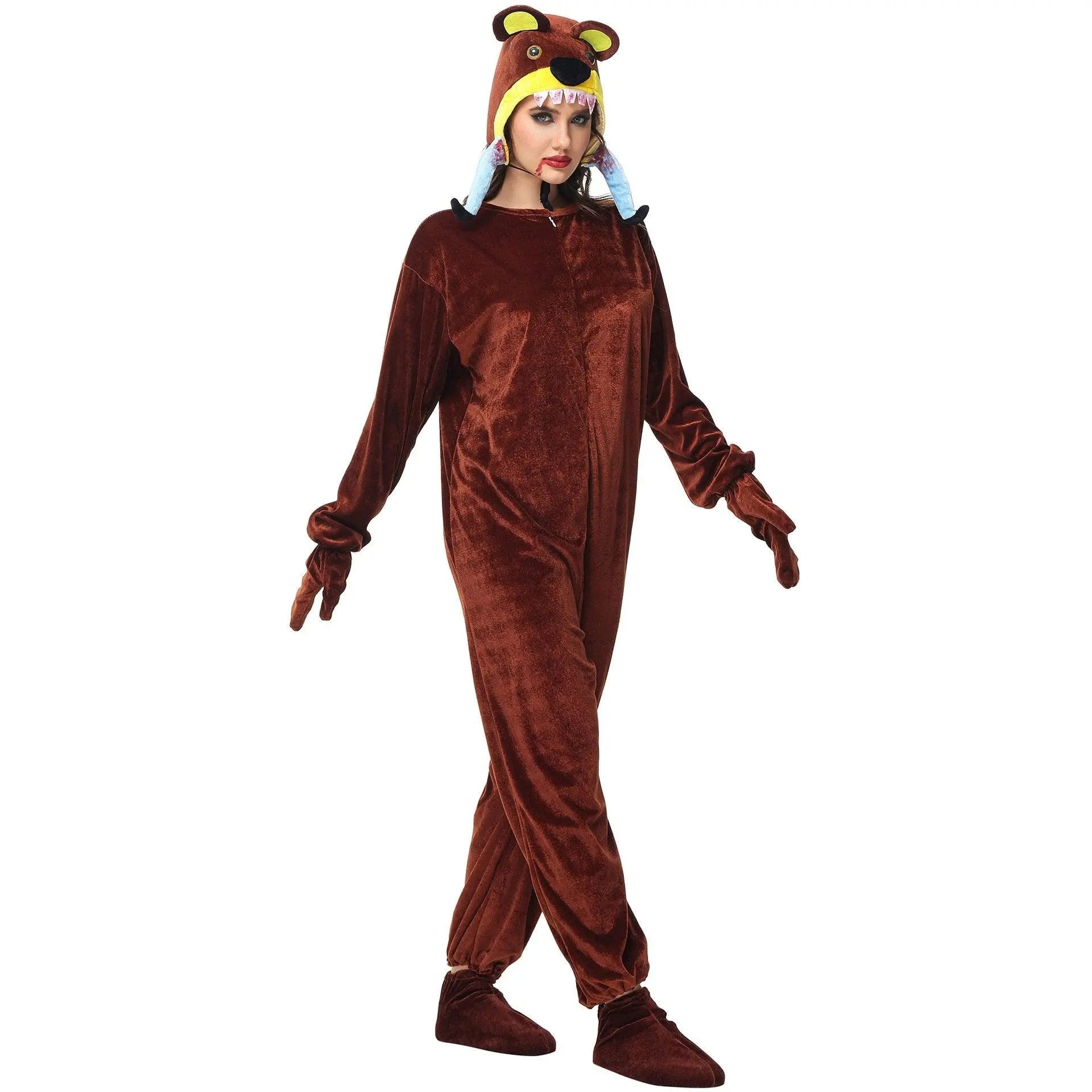 Animal kigurumi onesies Cannibal Bear Costume Funny Pajamas for Halloween - Pajamasbuy