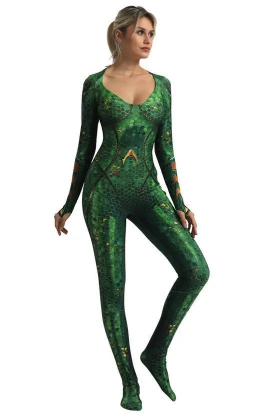 Aquaman Wife Mera Cosplay Costume Zentai Bodysuit for Halloween Party - Pajamasbuy