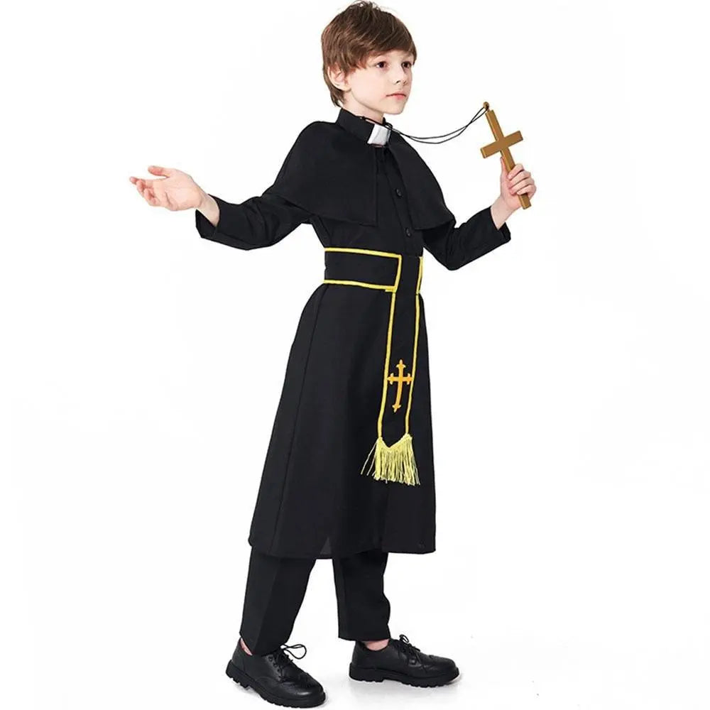 Black Robed Priest Halloween Outfits Carnival Cosplay Costume For Kids - Pajamasbuy