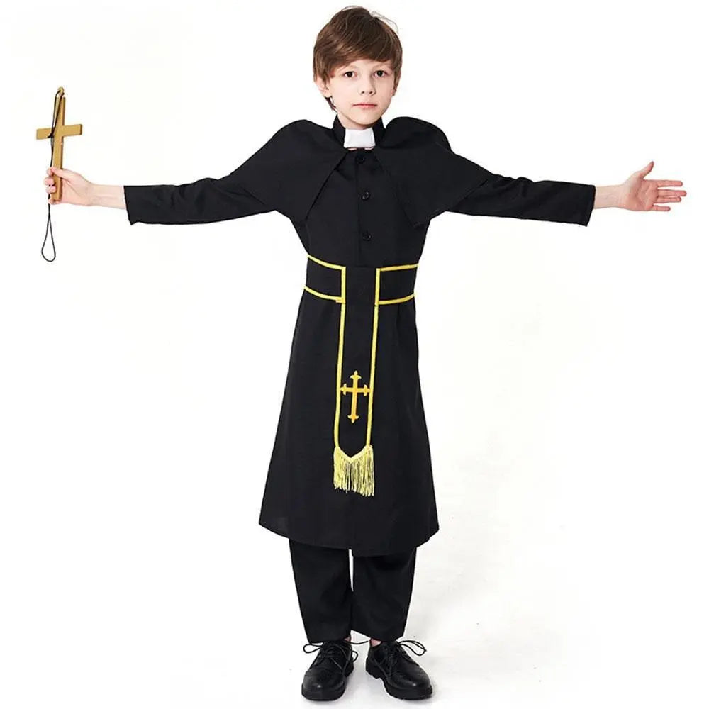 Black Robed Priest Halloween Outfits Carnival Cosplay Costume For Kids - Pajamasbuy