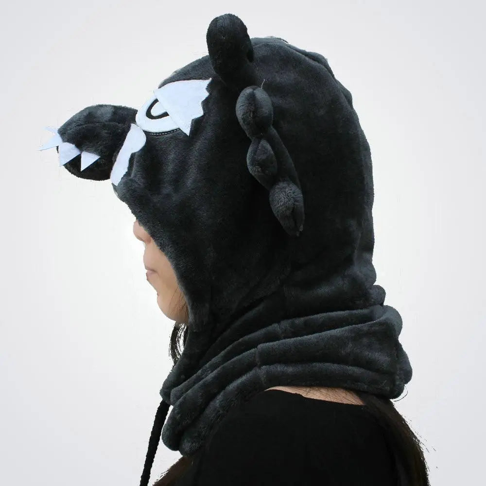 Black Timber Wolf Kigurumi Neck warmer Hood animal hat - Pajamasbuy