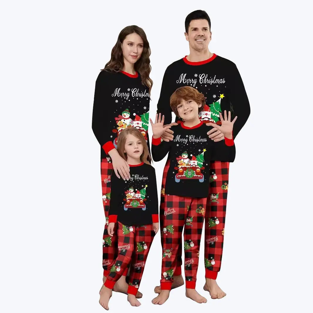 Car Snowman Print Christmas Family Matching Pajamas Party Sets - Pajamasbuy