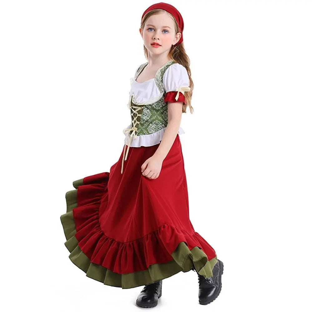 Children's Farm Oktoberfest Halloween Costume Wine Red Dance Skirt Outfit - Pajamasbuy