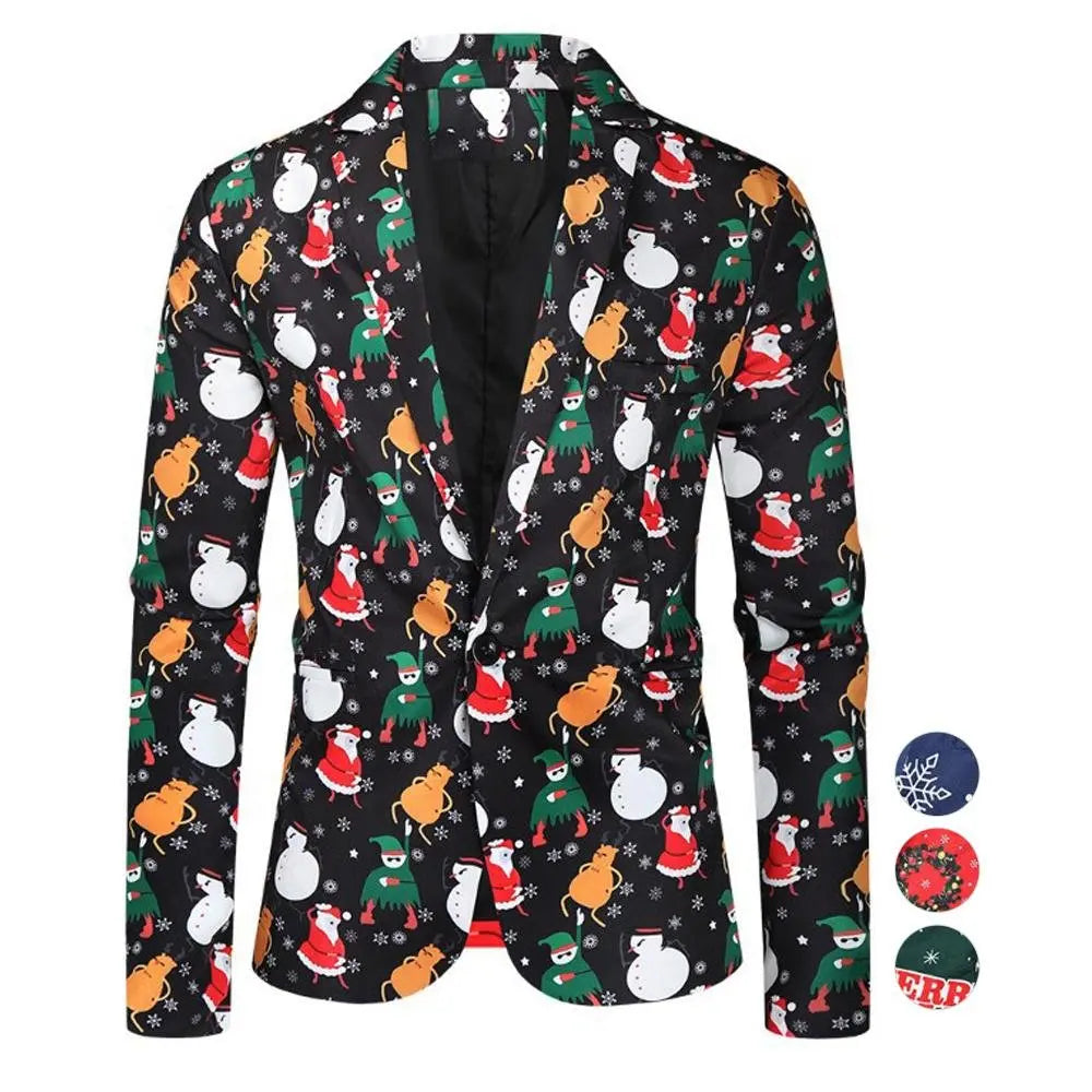 Christmas Black men's Blazer suits Santa 3D print Jackets - Pajamasbuy