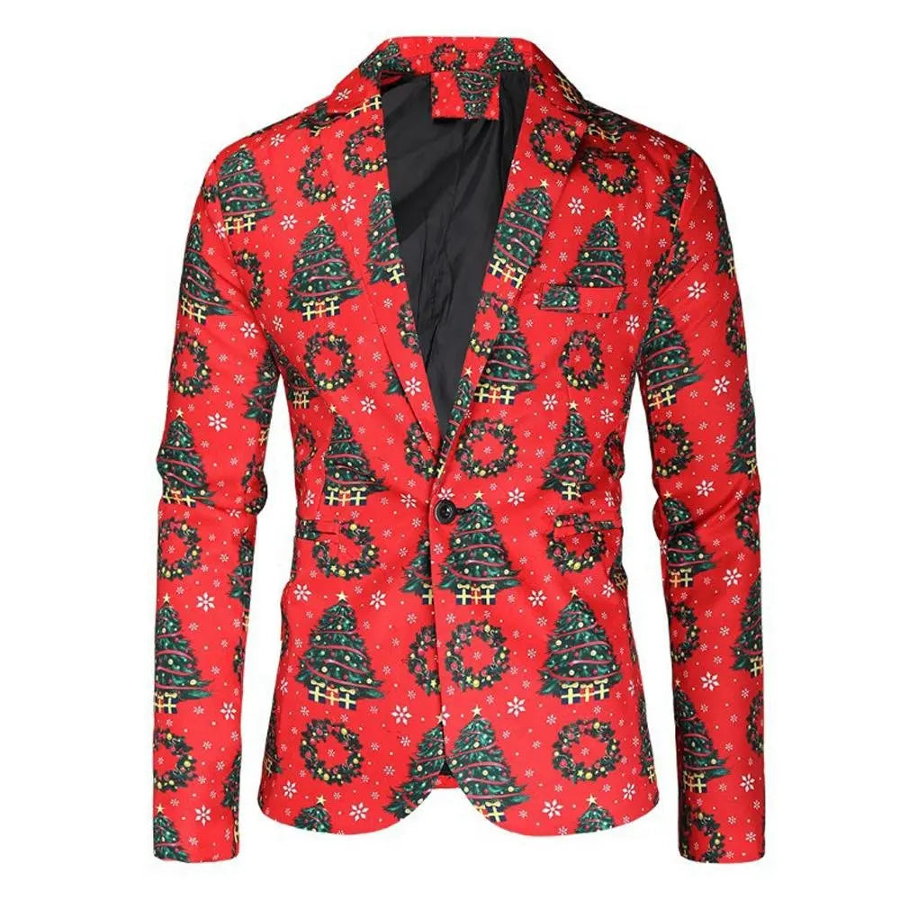 Christmas Black men's Blazer suits Santa 3D print Jackets - Pajamasbuy