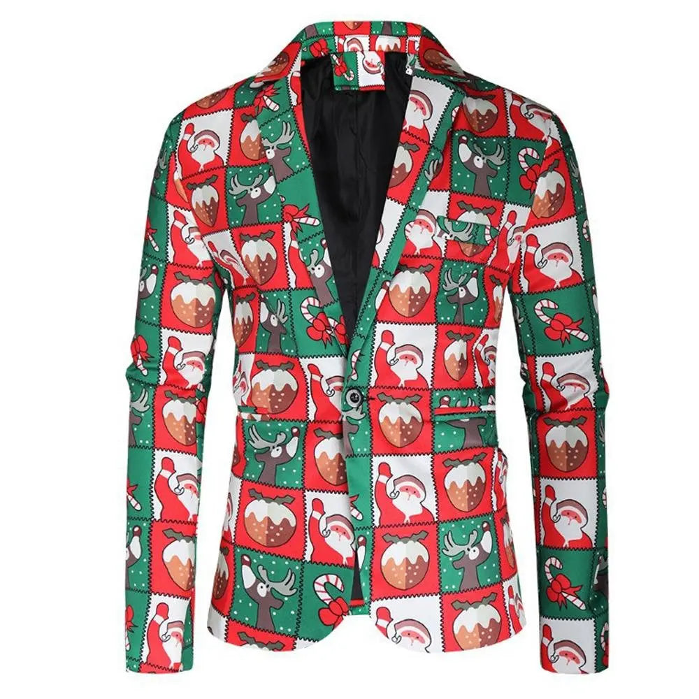 Christmas Black men's Blazer suits Santa 3D print Jackets - Pajamasbuy