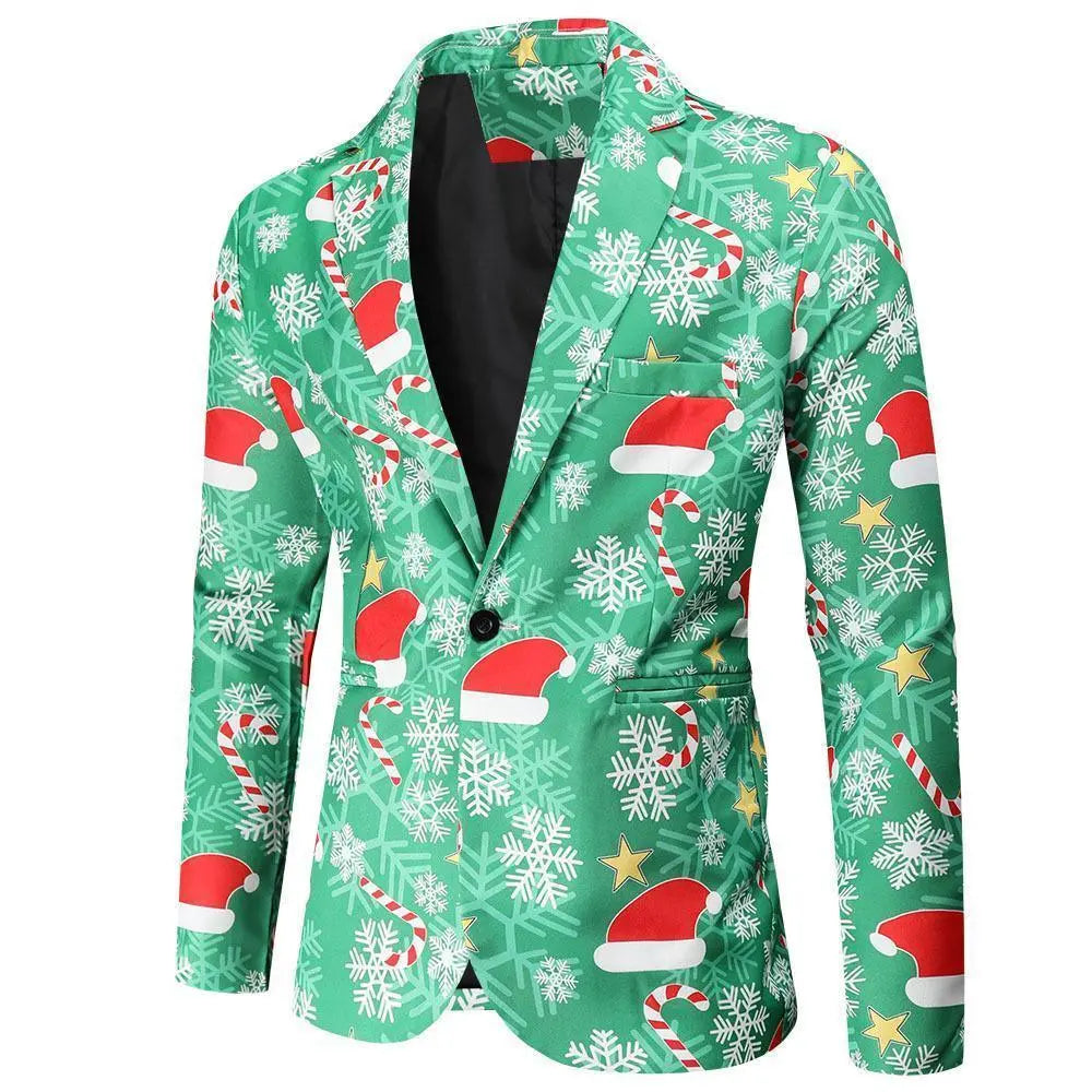 Christmas Blazers Suits for Mens Santa Claus Printed Red Green - Pajamasbuy