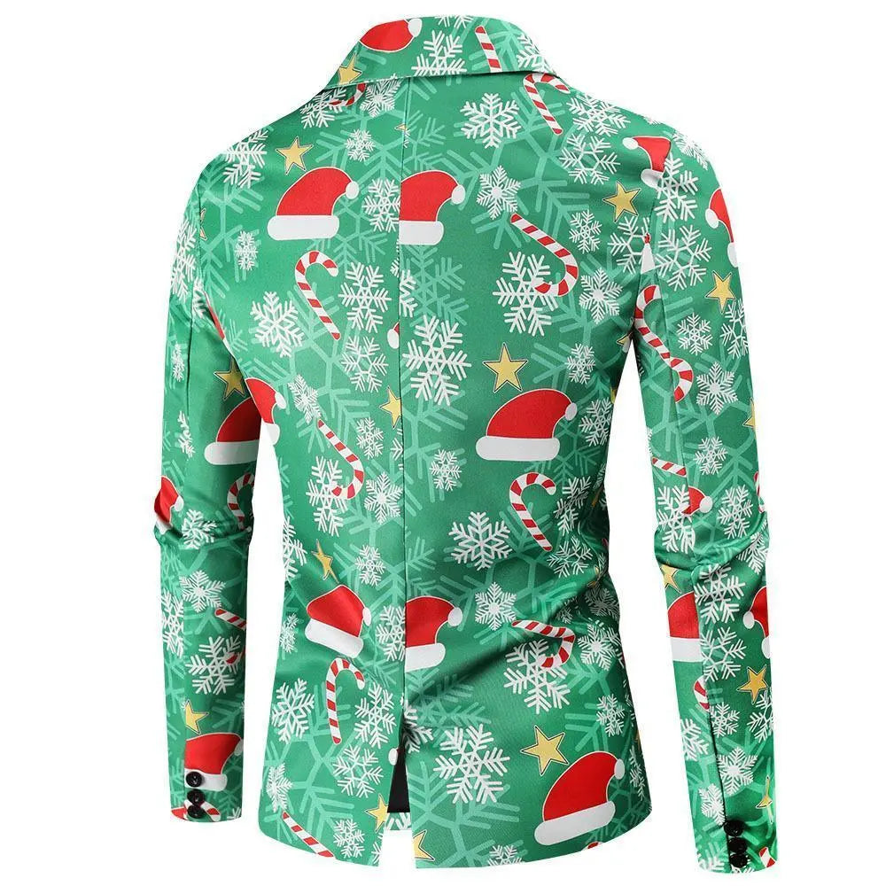 Christmas Blazers Suits for Mens Santa Claus Printed Red Green - Pajamasbuy