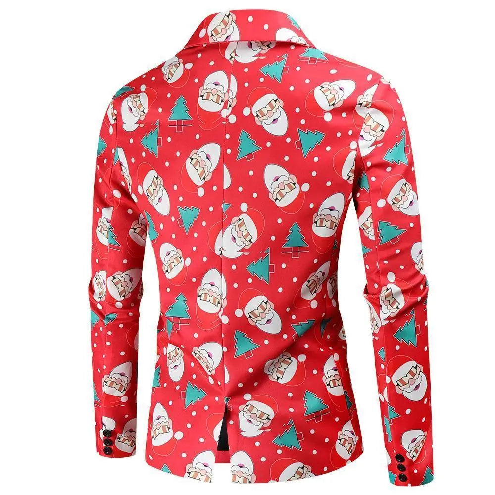 Christmas Blazers Suits for Mens Santa Claus Printed Red Green - Pajamasbuy