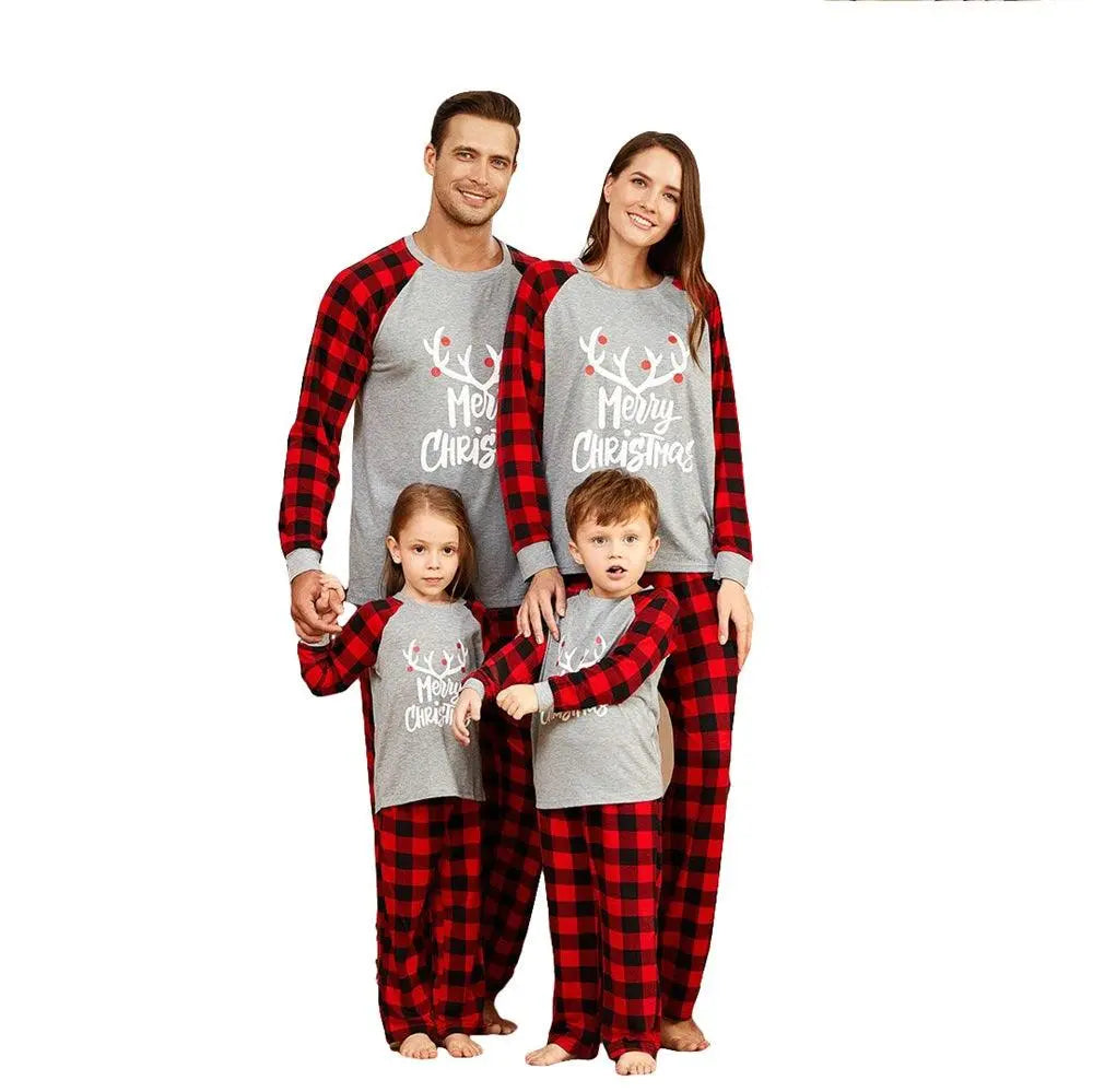 Christmas Family Matching Deer Print Plaid Pajamas Two Pieces Set - Pajamasbuy