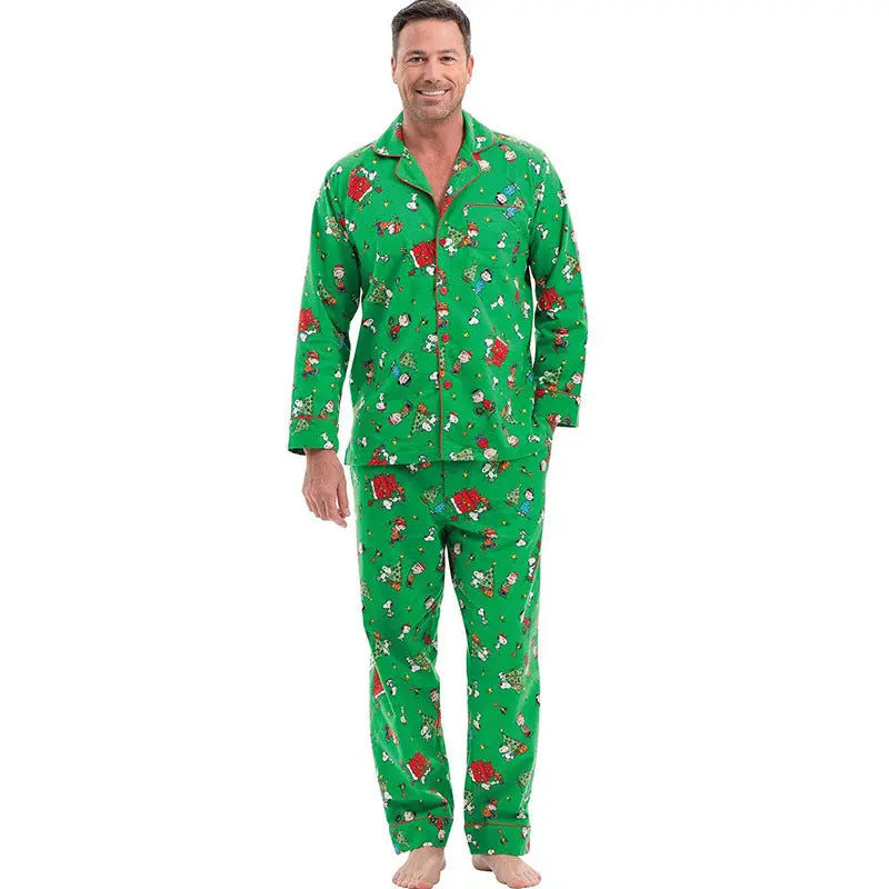 Christmas Family Matching Green Pajamas Snoopy Prints with V-Neck and Pockets for Adults Kids| Pajamasbuy