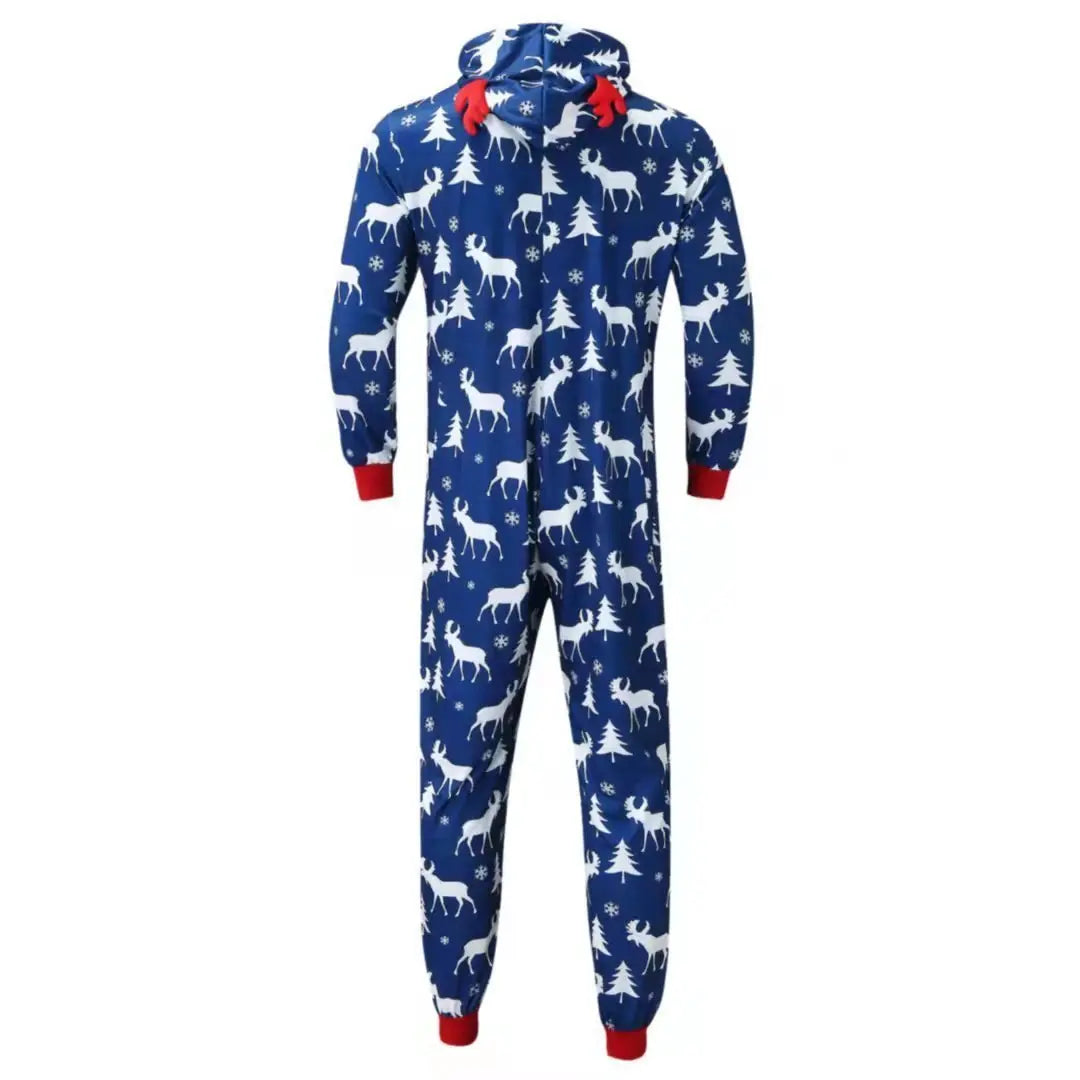 Christmas Family Matching Pajamas Reindeer Print Hooded Jumpsuit Sleepwear Set - Pajamasbuy