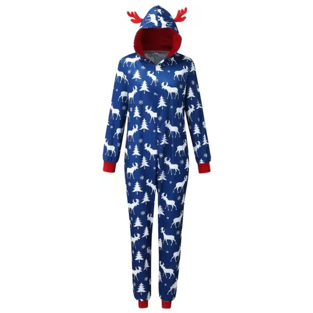 Christmas Family Matching Pajamas Reindeer Print Hooded Jumpsuit Sleepwear Set - Pajamasbuy