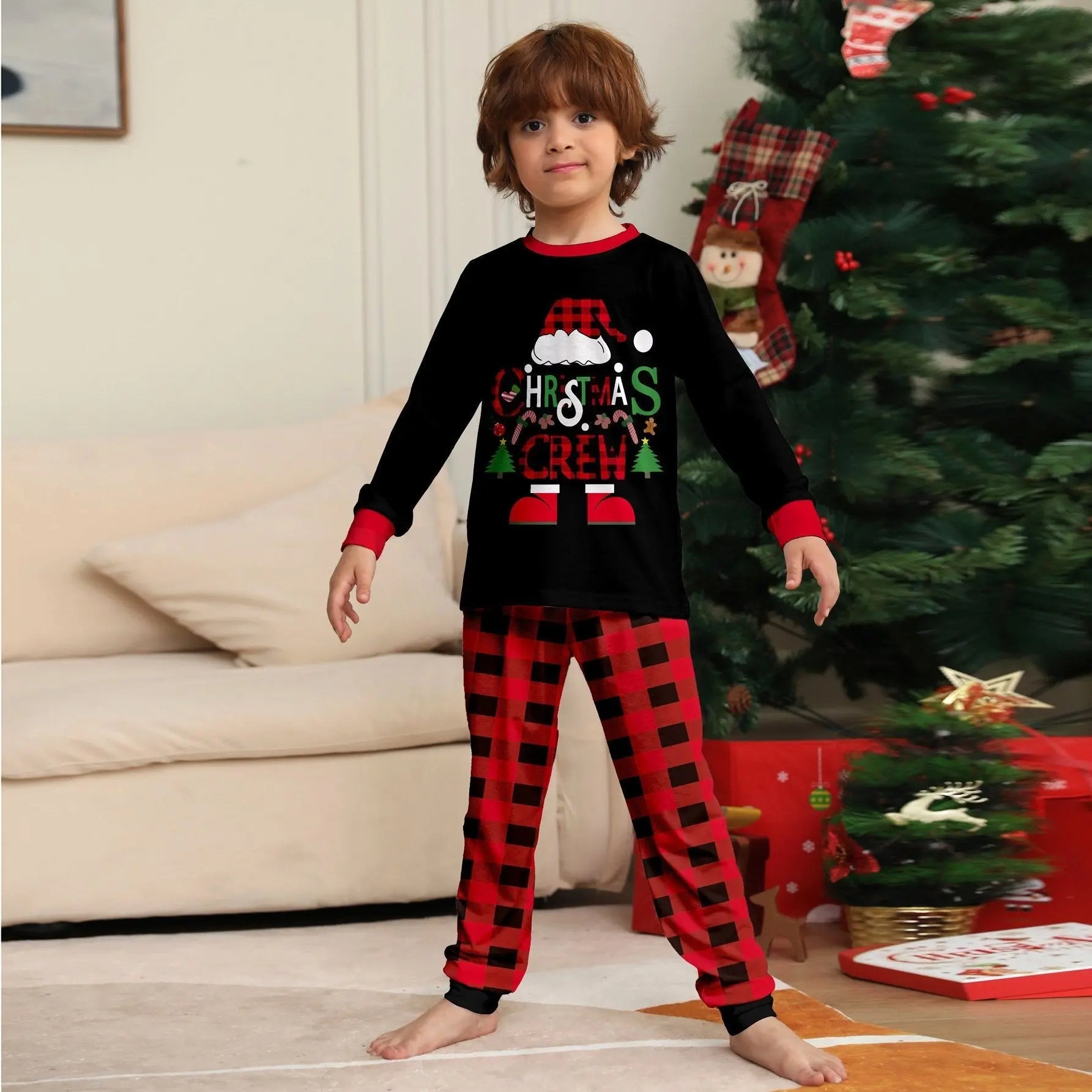 Christmas Hat Letter Red Black Checkered print Family Matching Pajamas Sets - Pajamasbuy