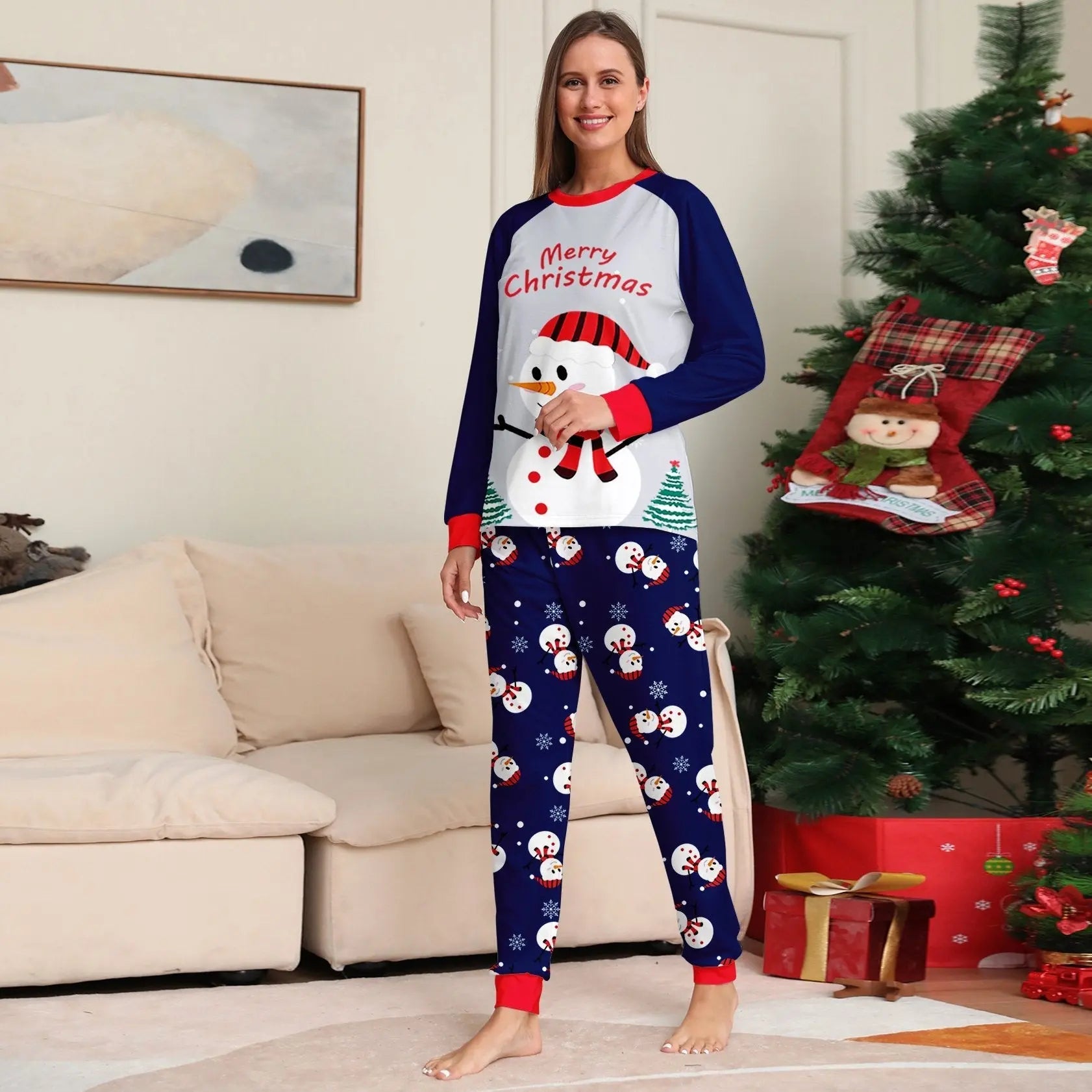 Christmas White Snowman Print Family Matching Pajamas Party Sets - Pajamasbuy