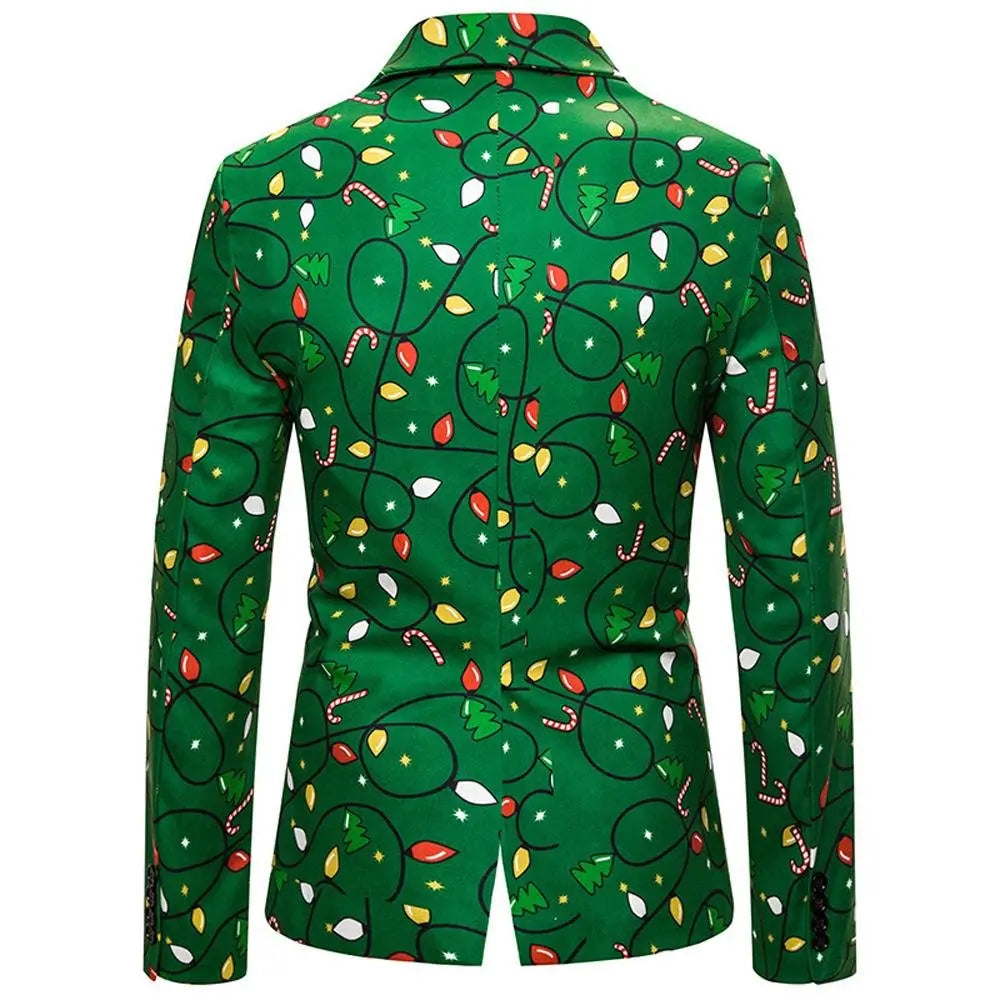 Christmas green Dinner Jackets for Men Holiday Santa Printed Blazers Outfit Suits - Pajamasbuy