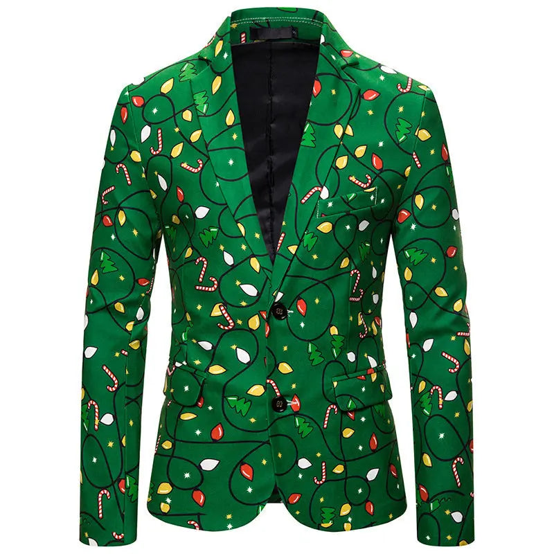 Christmas green Dinner Jackets for Men Holiday Santa Printed Blazers Outfit Suits|?PAJAMASBUY