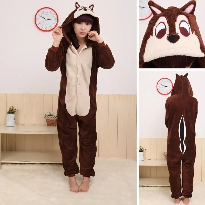 Coffee Squirrel Animal Onesie Hoodie Kigurumi Costume Pajamas - Pajamasbuy