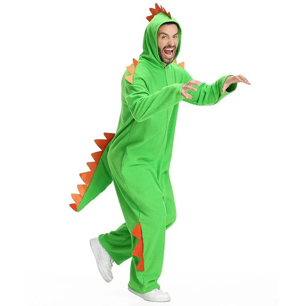 Cute Green Big Tail Dinosaur Animal Adult Jumpsuit Cosplay Costume Carnival - Pajamasbuy