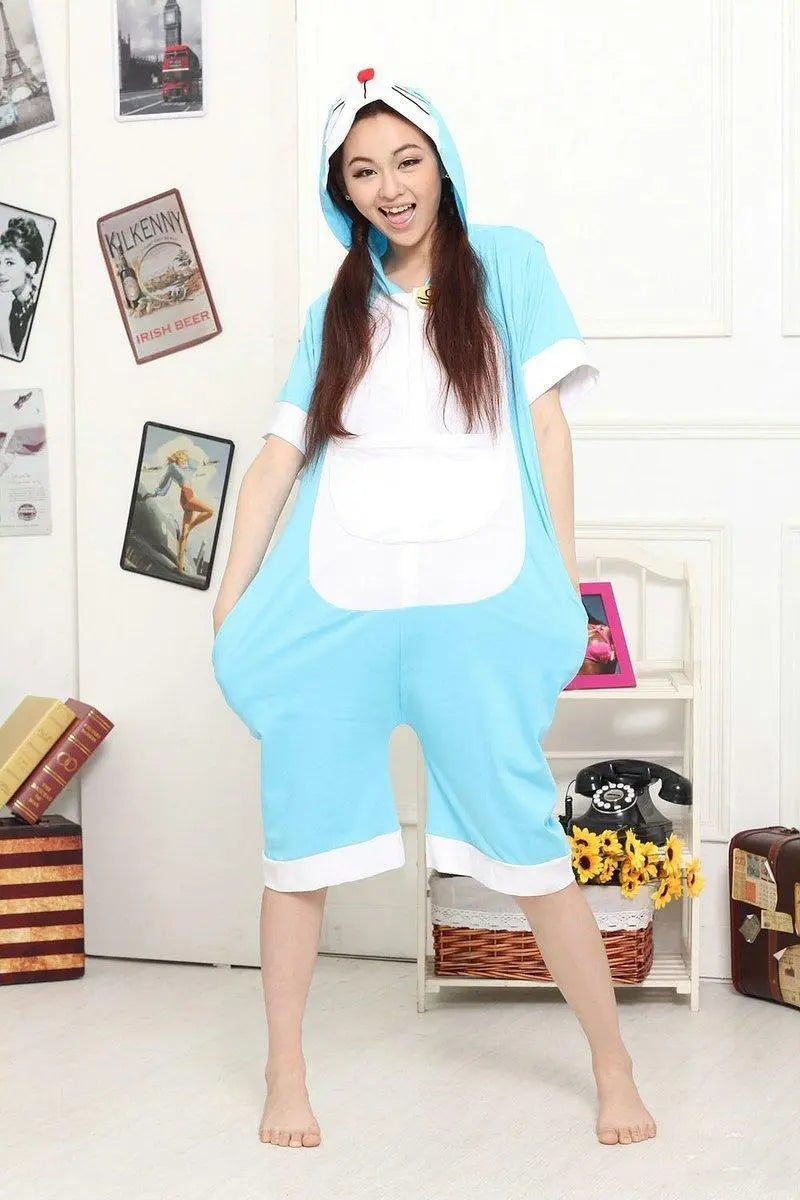 Doraemon Cat Pajamas Onesie Kigurumi Short Sleeve Costume - Pajamasbuy