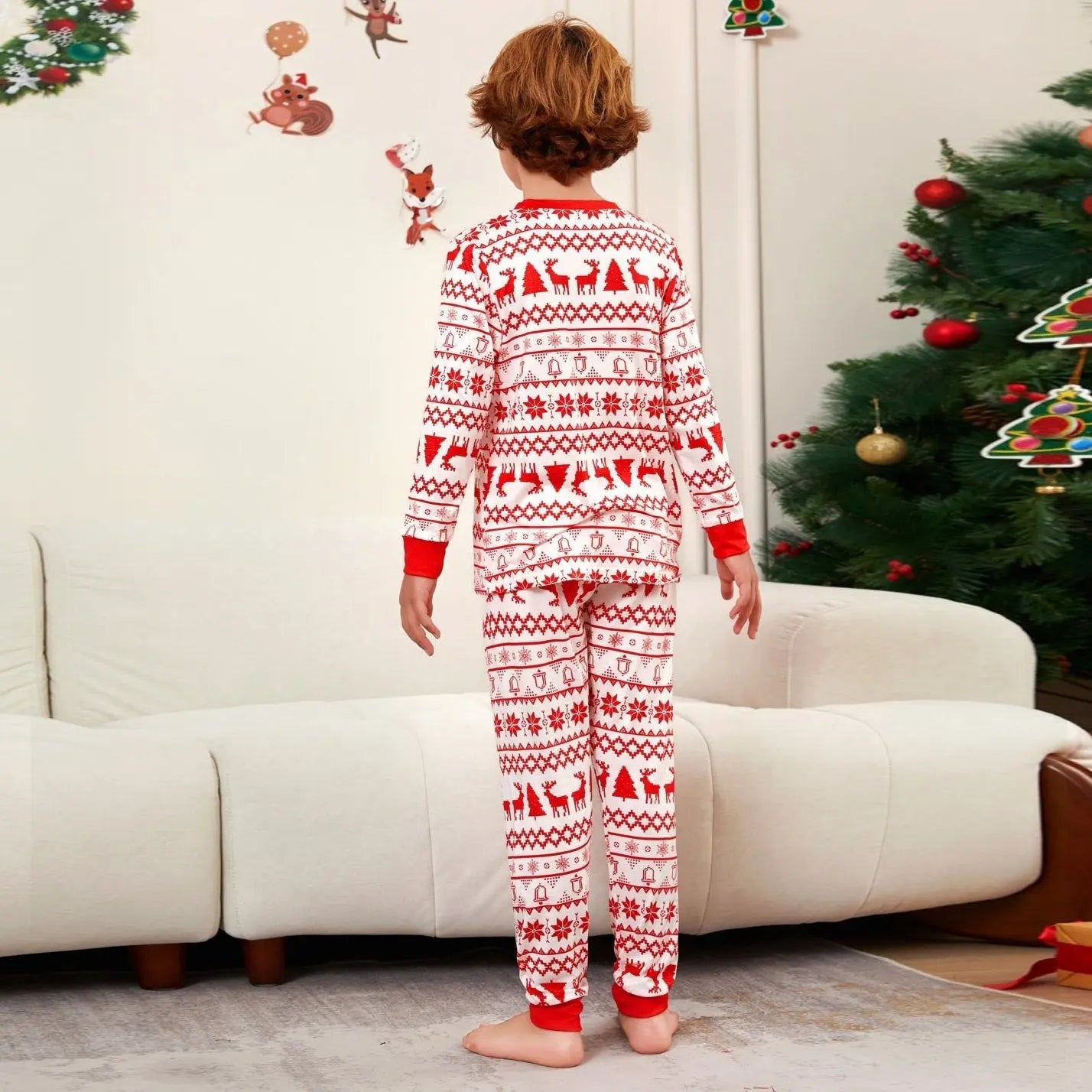 Elk Cartoon Print Crew Neck Christmas Family Matching Pajamas Party Sets - Pajamasbuy