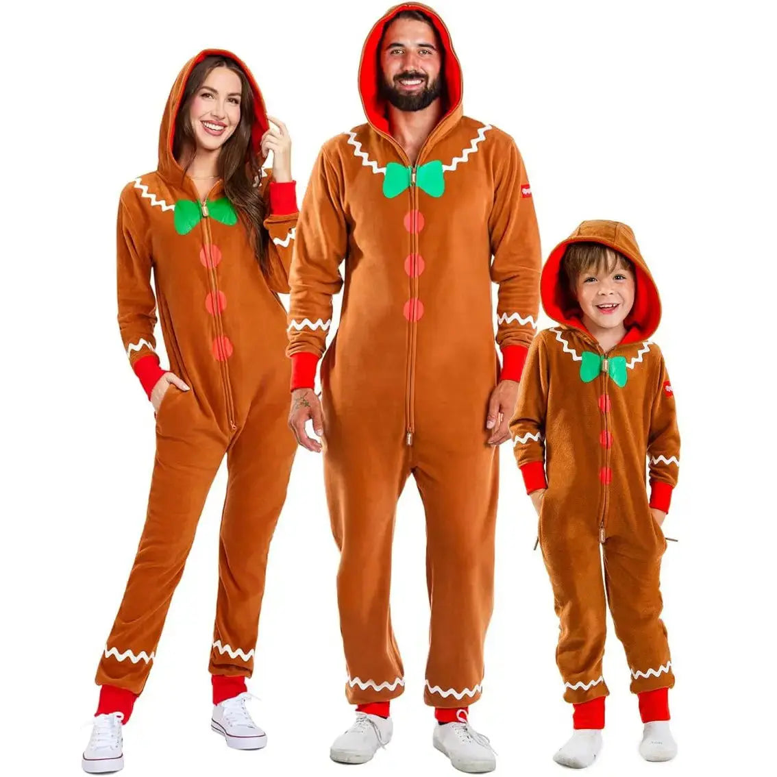 Gingerbread Christmas Family Matching Hooded Velvet Pajamas Jumpsuit Adults Kids|?PajmasBuy