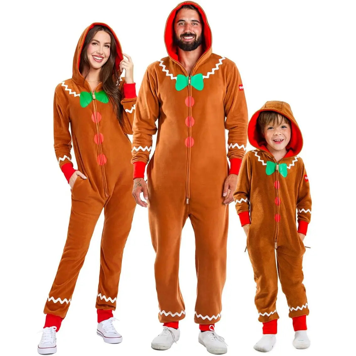 Gingerbread Christmas Family Matching Hooded Velvet Pajamas Jumpsuit Adults Kids| PajmasBuy