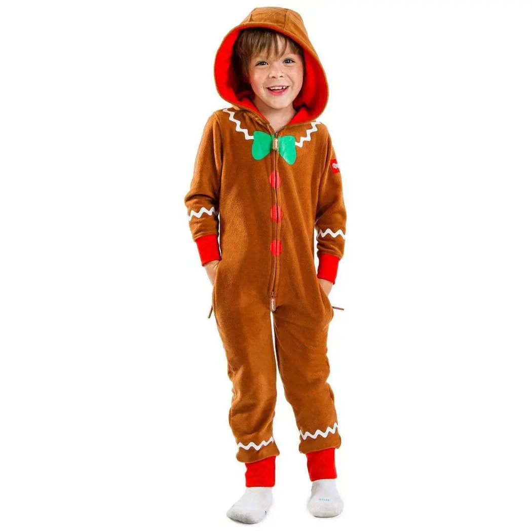 Gingerbread Christmas Family Matching Hooded Velvet Pajamas Jumpsuit Adults Kids| PajmasBuy