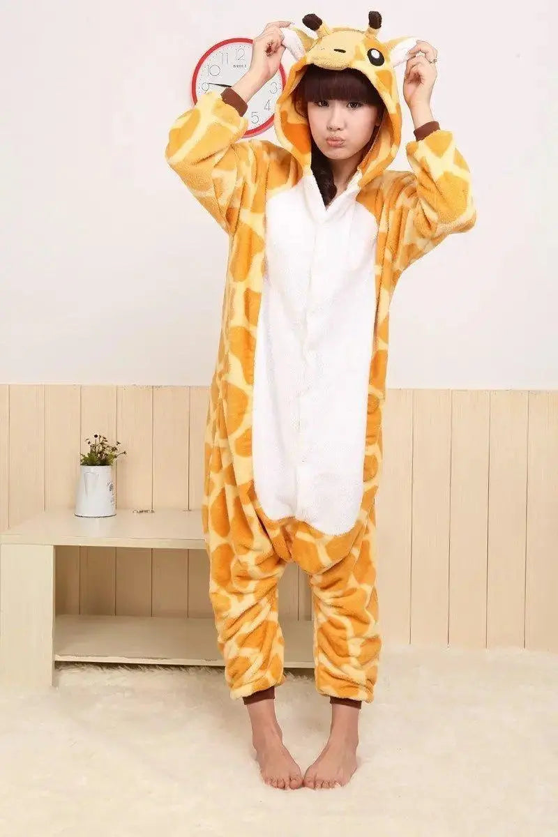 Giraffe Onesie Hoodie Pajamas Fleece Animal Costume Kigurumi - Pajamasbuy