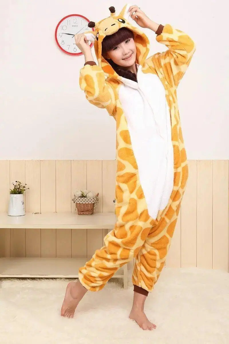 Giraffe Onesie Hoodie Pajamas Fleece Animal Costume Kigurumi - Pajamasbuy