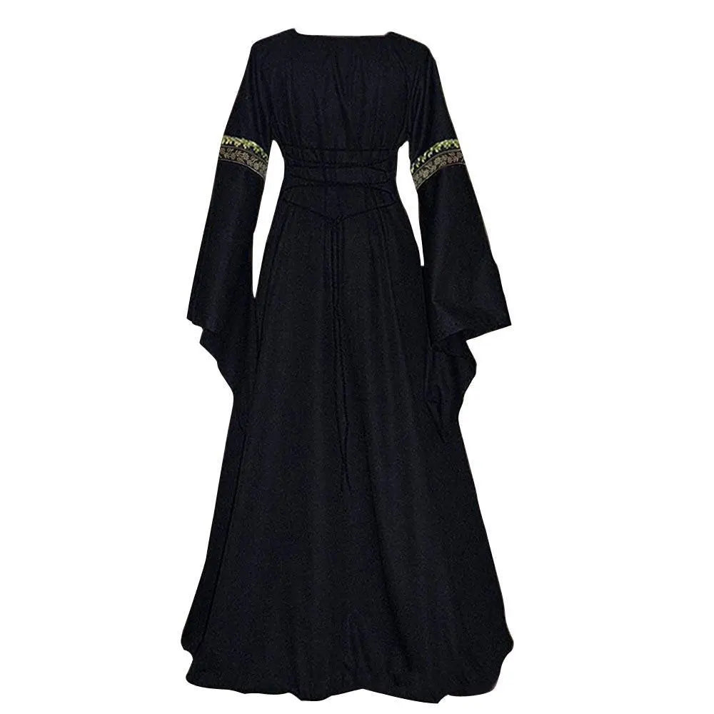 Gothic retro women's Medieval Court Costume Robe large size trumpet sleeve long dress - Pajamasbuy