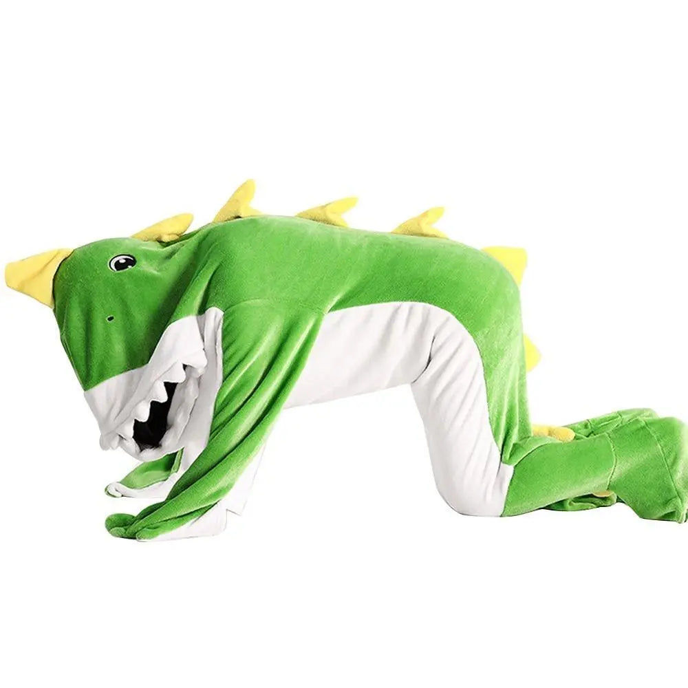 Green Dinosaur Animal Sleeping Bag Loose Onesies Pajamas Adult Super Soft Fleece Hoodie - Pajamasbuy