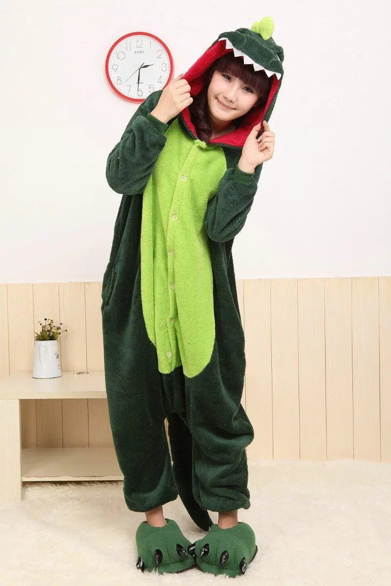 Green Dinosaur Onesie Hoodie Pajamas Animal Costume Kigurumi - Pajamasbuy