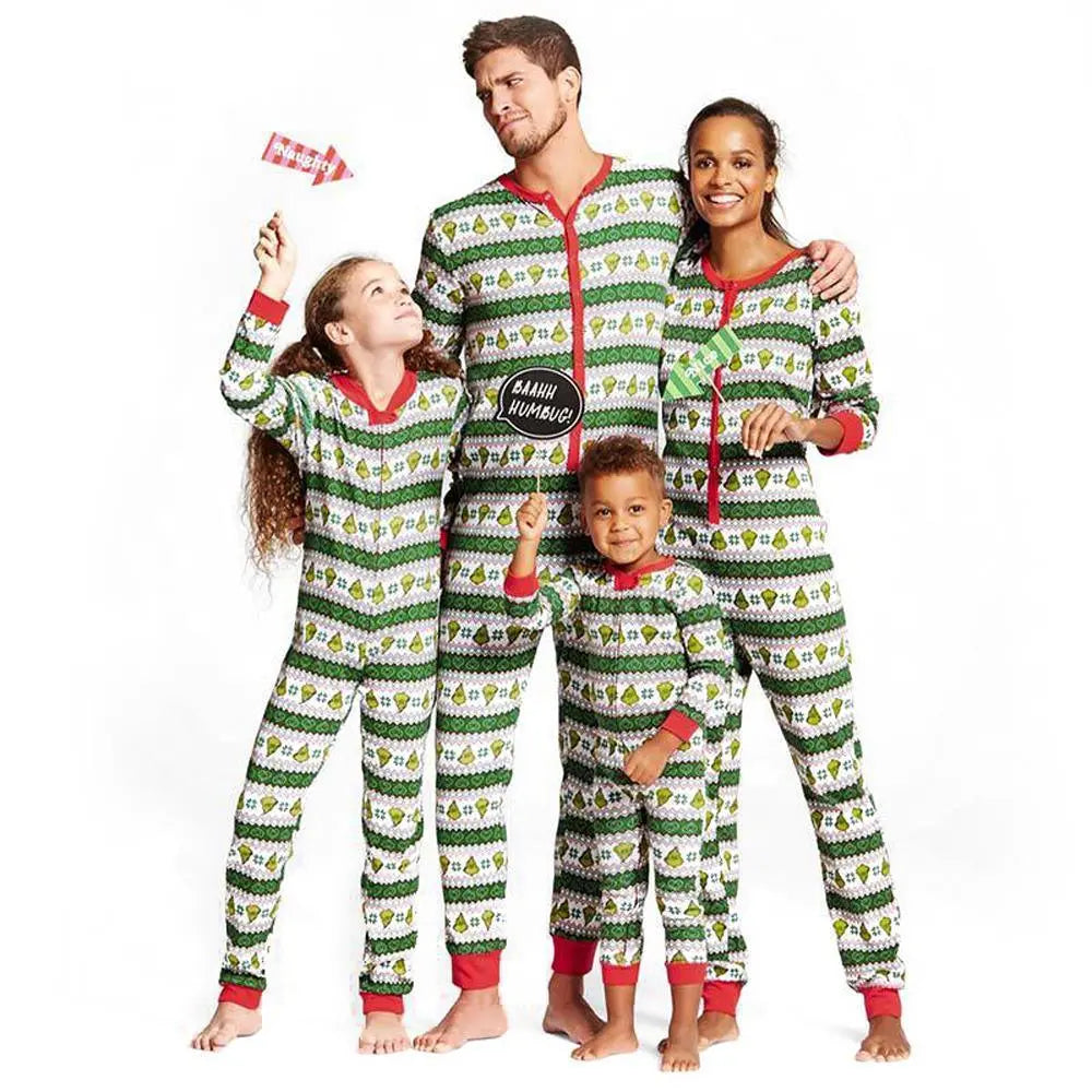 Green Striped Print Family Matching Christmas Jumpsuit Pajamas onesies - Pajamasbuy