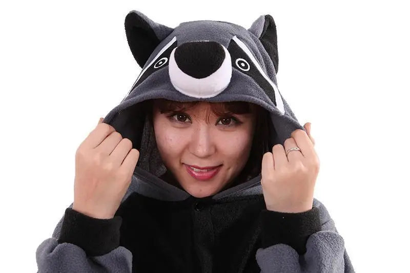 Grey Coon Racoon Kigurumi Animal Onesies Costume Pajamas - Pajamasbuy