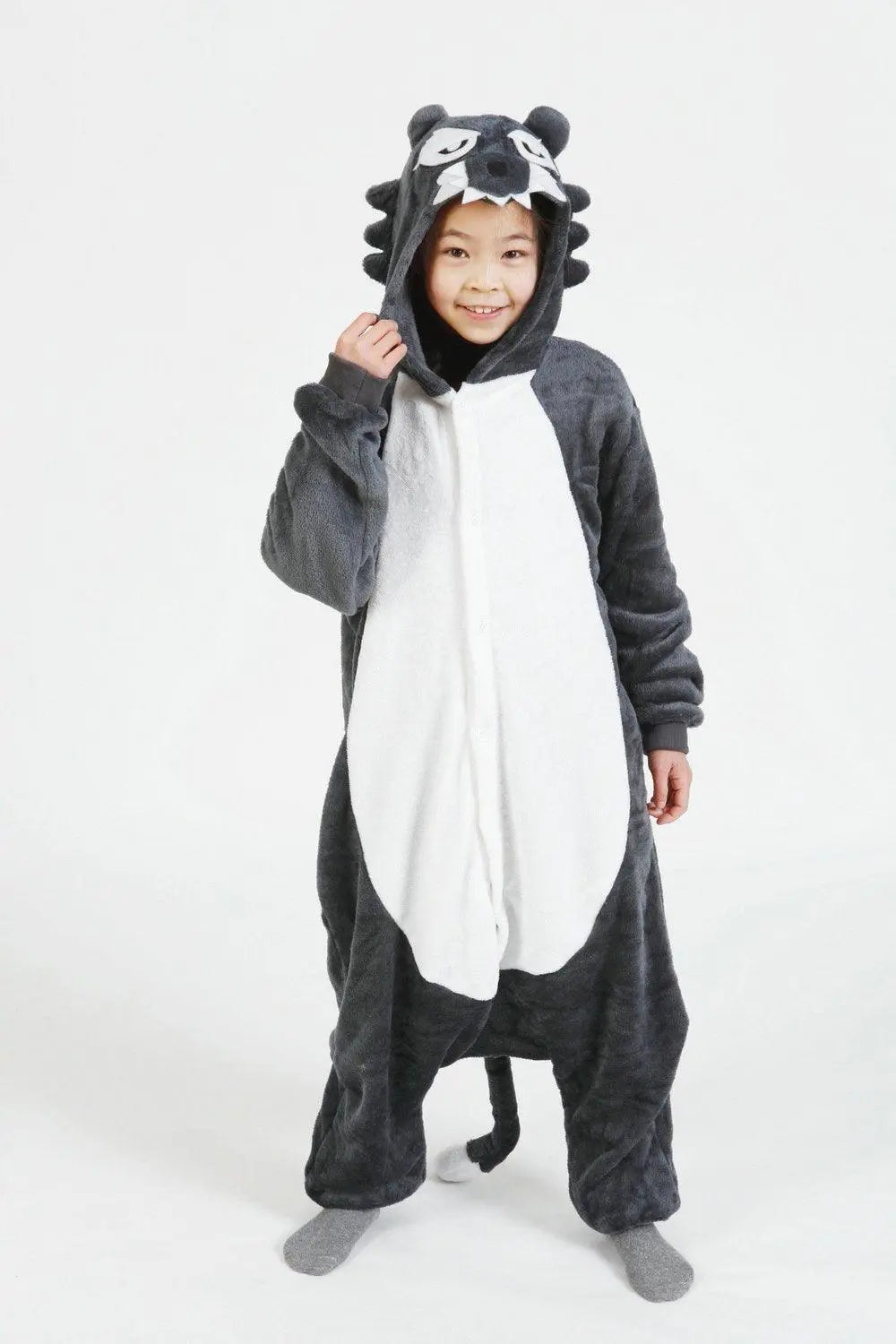 Grey Wolf Kigurumi Pajamas Kids Animal Hoodie Onesie Cosplay - Pajamasbuy