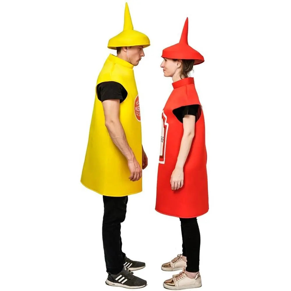 Halloween Adult Couples Mustard Ketchup jumpsuit Costume Cosplay Party - Pajamasbuy