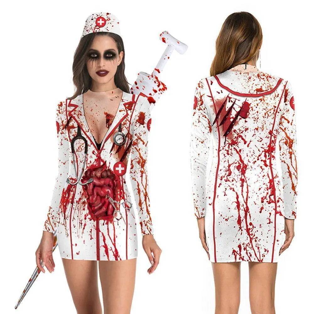 Halloween Nurse Blood Dress Cosplay Costume For Women - Pajamasbuy