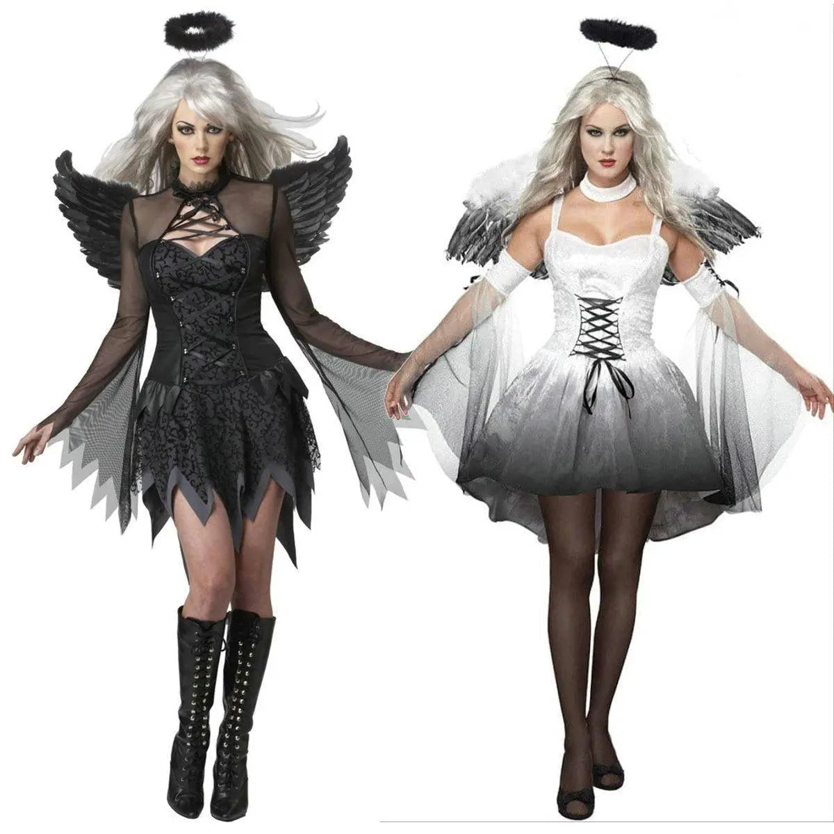 Halloween Party Masquerade Black White Angel Outfits Cosplay Costume - Pajamasbuy