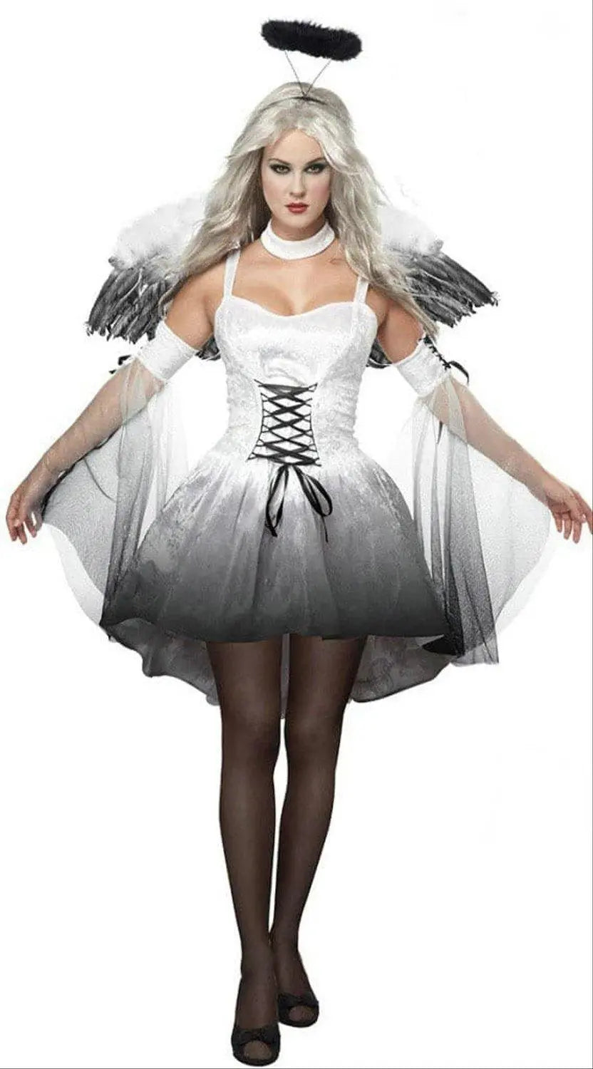 Halloween Party Masquerade Black White Angel Outfits Cosplay Costume - Pajamasbuy