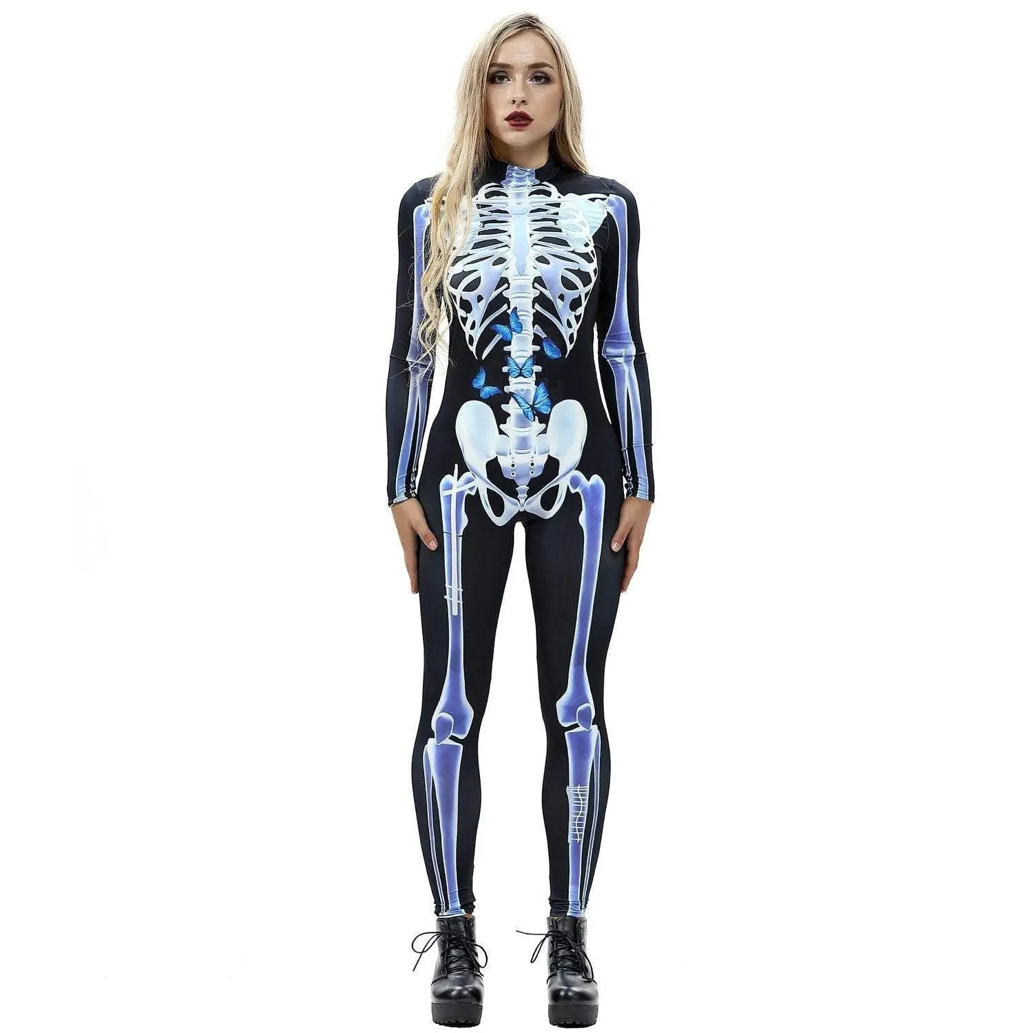 Halloween Skeleton Cosplay Costume Bodycon Jumpsuit for Women - Pajamasbuy