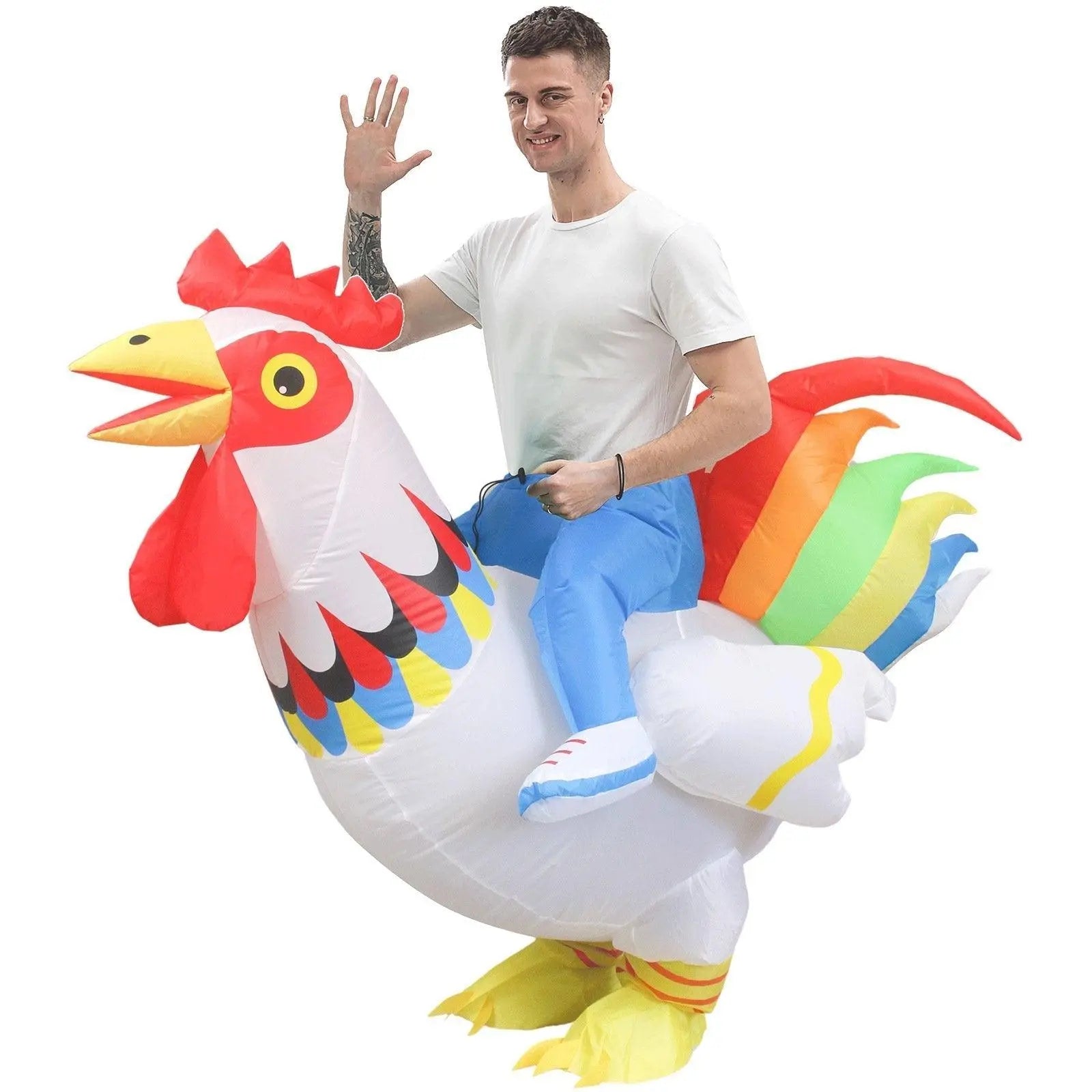 Hilarious Inflatable Red and White Rooster Costume Adult Halloween Party Mascot Outfit - Pajamasbuy