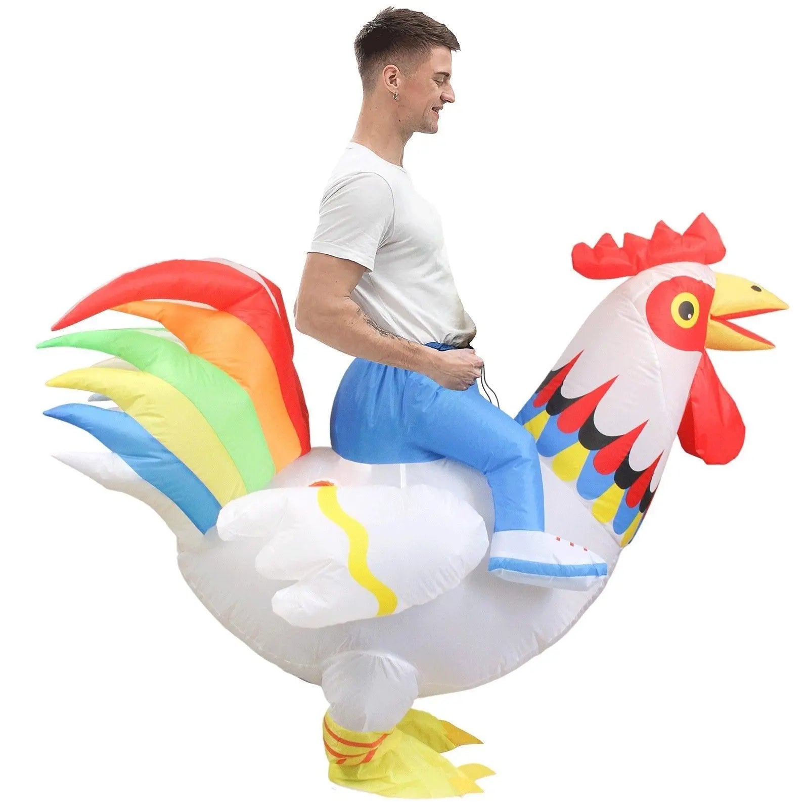 Hilarious Inflatable Red and White Rooster Costume Adult Halloween Party Mascot Outfit - Pajamasbuy