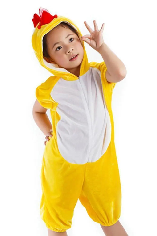 Kid Yellow Chicken Animal Onesie Short Sleeve Pajamas Costume - Pajamasbuy